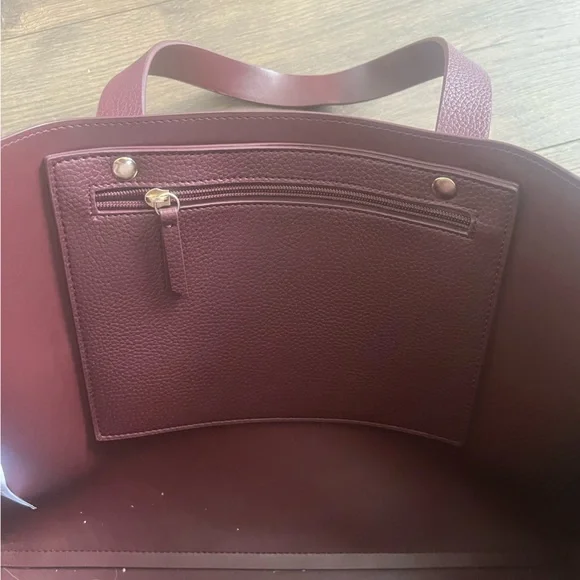 Rachel Zoe Deep Wine/Maroon Leather Tote Bag with Minimalist Design - Picture 6 of 7